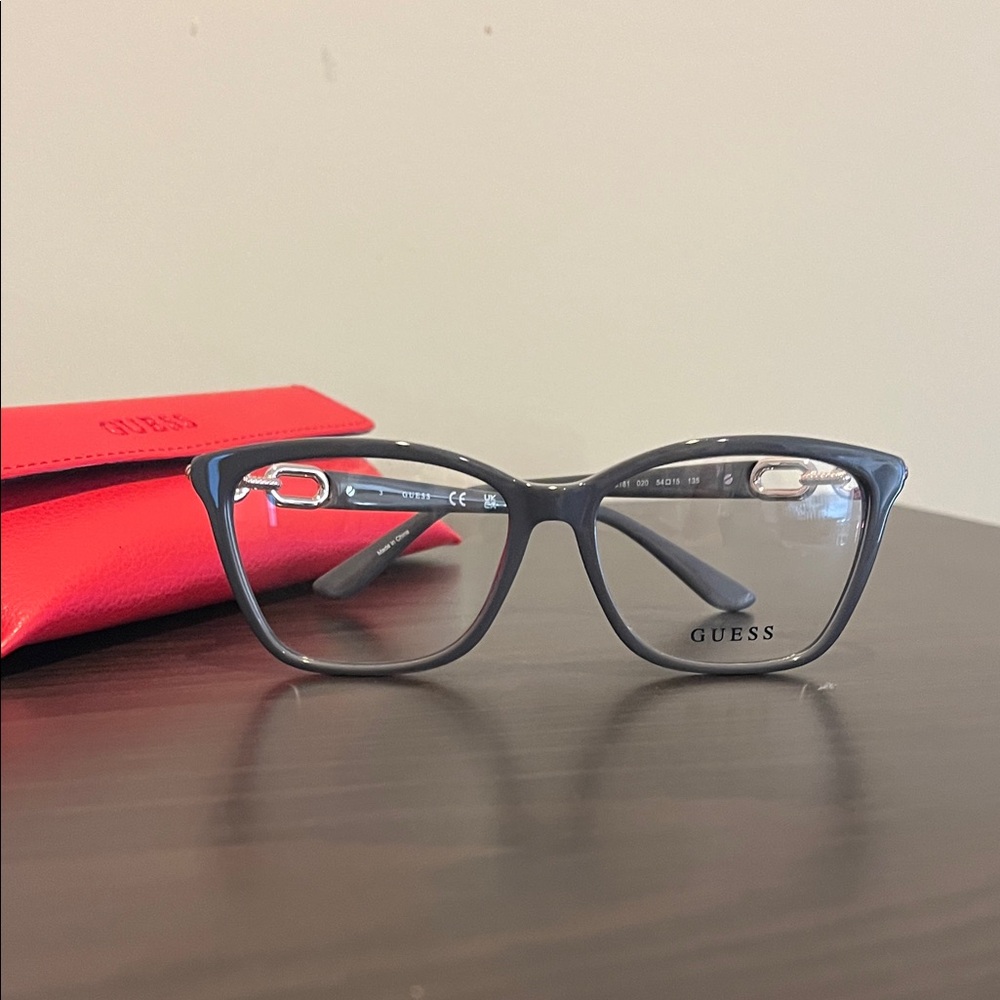 GUESS Grey Eyeglasses with Red Case